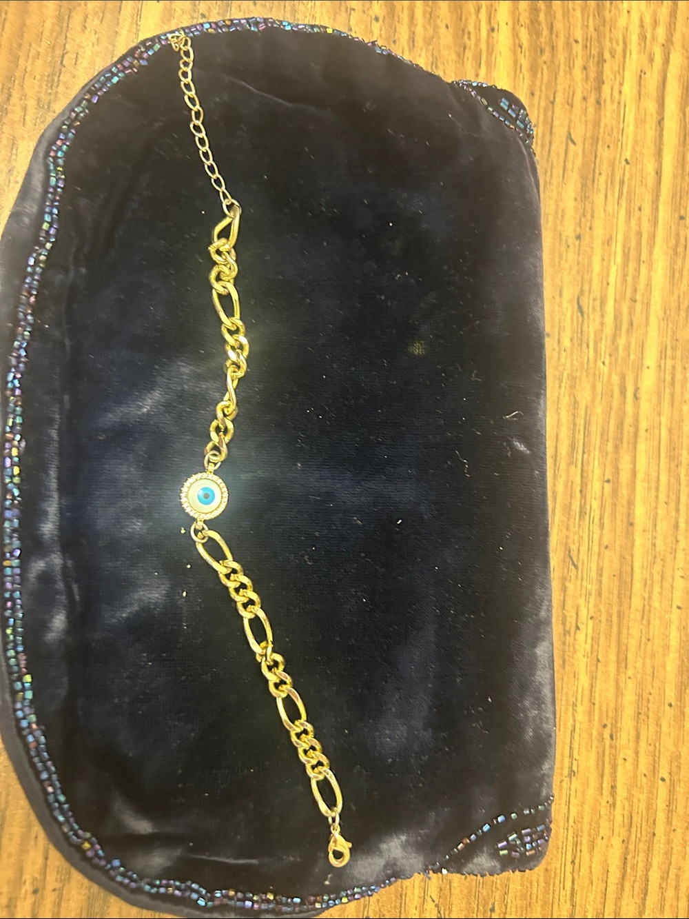 Gold Chain Bracelet with Blue Evil Eye Charm